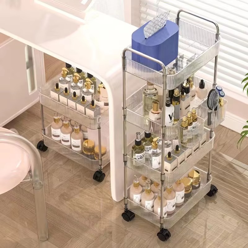 Multi-Layers Transparent Storage Rack with Wheels, Home Trolley Cart Suitable for Snacks Cosmetic Sundries and Kitchen Organizer