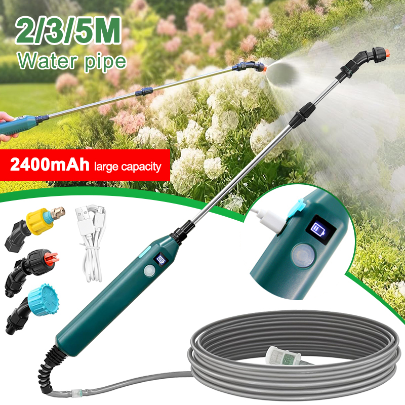 Varita pulverizadora eléctrica portátil de 2400mAh, herramienta de riego, 3 boquillas de niebla, aspersor de alta presión para plantas, riego de jardín