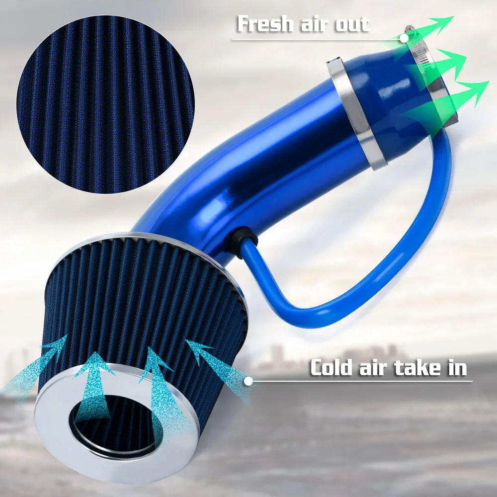 Lzone-filtro de ar universal de 3 "76mm e tubo de entrada de ar frio kit de tubo de indução turbo com cone de filtro de ar JR-AIT28 + imk14
