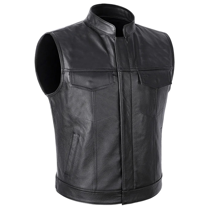 Chaleco de piel sintética para hombre, chaleco clásico de cuero con cuello levantado para motociclista, ropa elegante, Otoño e Invierno