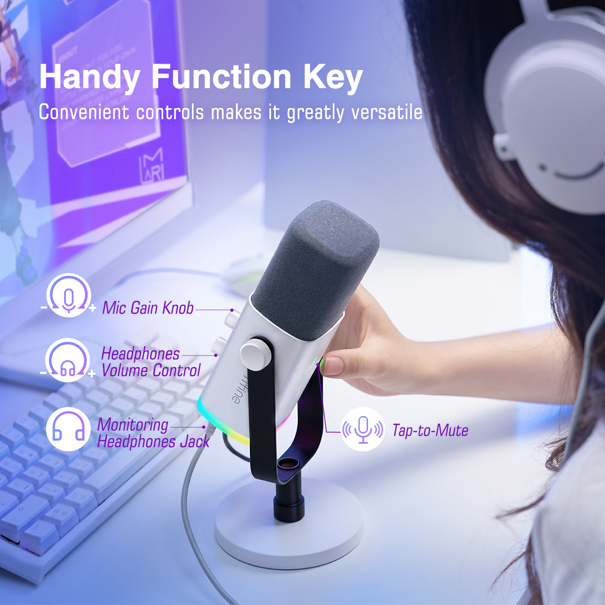 FIFINE USB/XLR Динамический микрофон с сенсорной кнопкой отключения звука, разъемом для наушников, управлением ввода-выводами, микшером PS5/4, игровым микрофоном Ampligame AM8