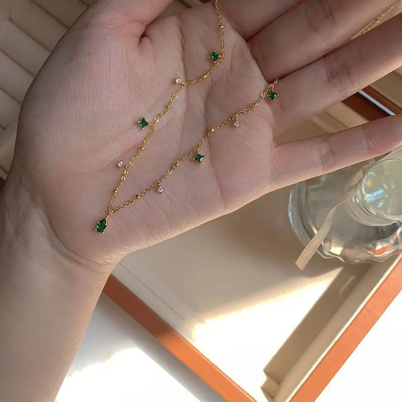 Chất Liệu Bạc 925 Xanh Zirconia Thả Cổ Choker Lấp Lánh Chất Lượng Choker Đảng Tặng Nữ Thời Trang Trang Sức Miễn Phí Vận Chuyển