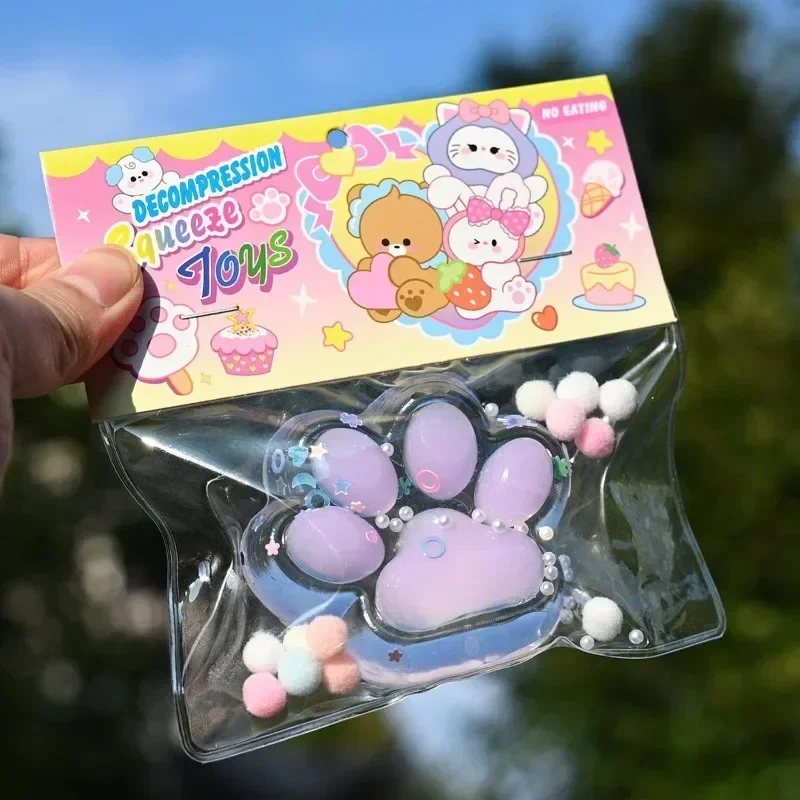 Kawaii Cute Cat's Paw TPR Pinch Toy Slow Rebound Blingbling Squeeze Decompression Toy Transparent Cube PU Sensory Toy Gifts