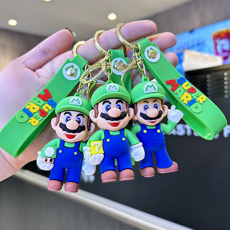2024 New Creative Cartoon Drop Glue Super Mario Key Chain Cute Action Figure Mario Backpack Car Chain