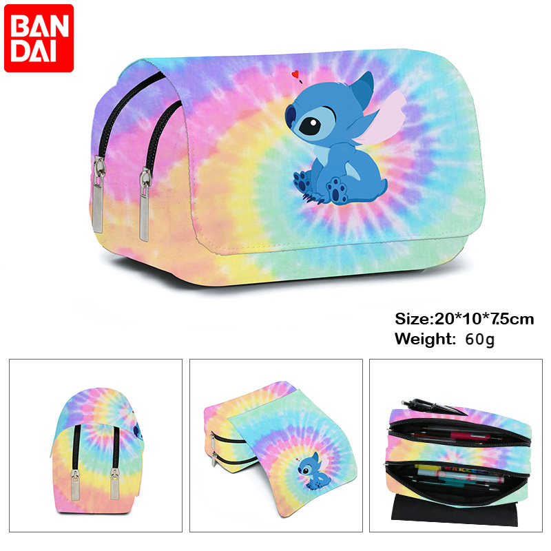 BANDAI Stitch Vollständig bedruckte Stifttasche mit Klappe, Schreibwarenbox, Cartoon-Bleistiftetui mit großer Kapazität, niedliche Anime-Taschen, Schüler-Schultasche