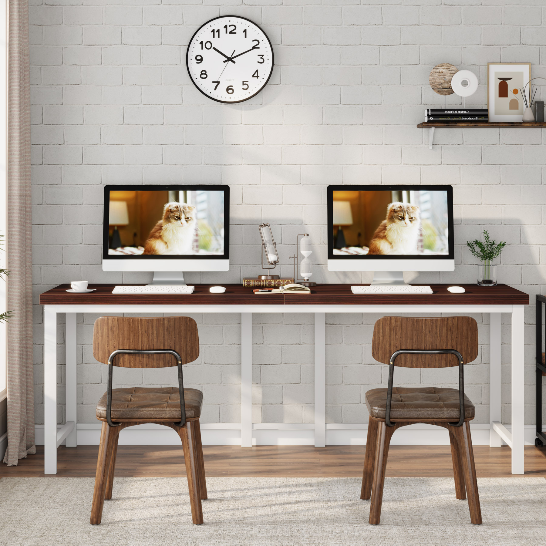 Tribesigns 200cm Double Computer Desk, Extra Long 2 Person Desk Workstation, Large Office Desk Study Writing Table