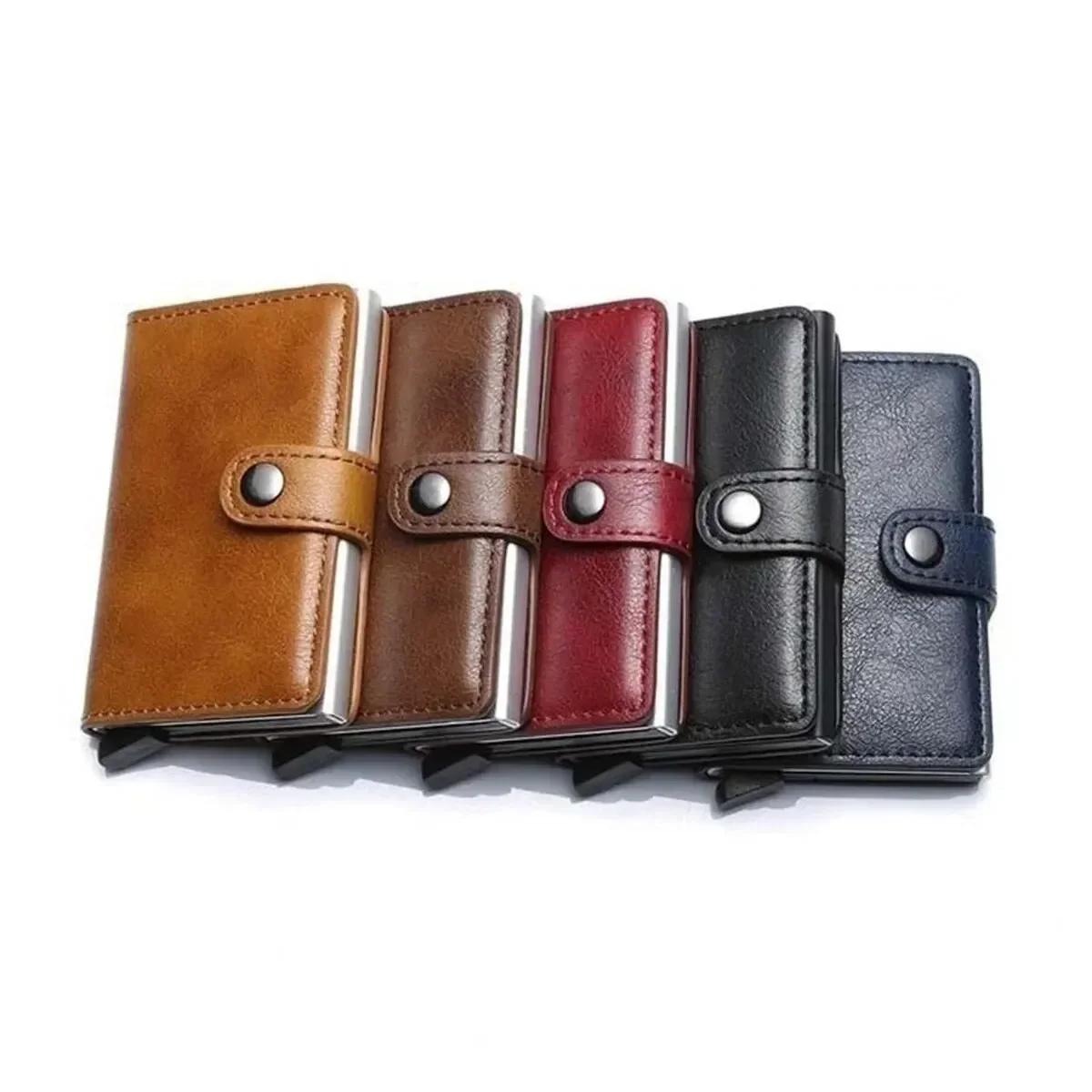 Tarjetero con bloqueo RFID para hombre, billetera mágica de cuero PU con cierre de cerrojo, Mini estuche para tarjetas de identificación de crédito/banco, Protector pequeño para dinero