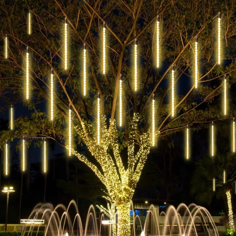 1pc 30cm led chuva de meteoros luzes de chuva à prova dwaterproof água caindo gota de chuva luz da corda de fadas para festa de natal decoração do pátio