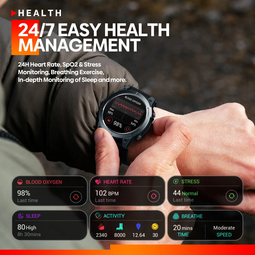 Zeblaze Stratos 3 Premium GPS Smart Watch Ultra HD AMOLED Display Built-in GPS Hi-Fi Bluetooth Phone Calls Smartwatch for Men