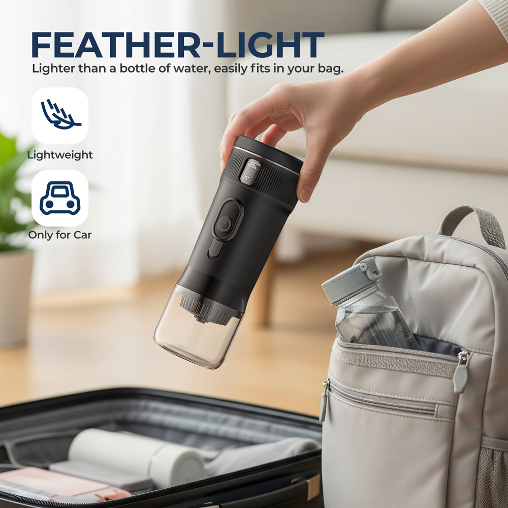 Маленькая эспрессо-машина, портативная кофеварка, 12 В постоянного тока, дорожная кофеварка для автомобиля, кемпинга, рюкзака, легкий и черный