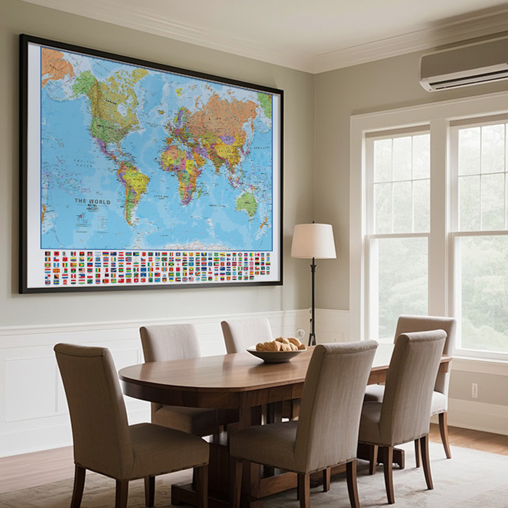 Póster de mapa del mundo en inglés, pintura en aerosol para colgar en la pared, imagen artística decorativa, mapa de viaje, decoración del hogar, 120x80cm, 1 ud.