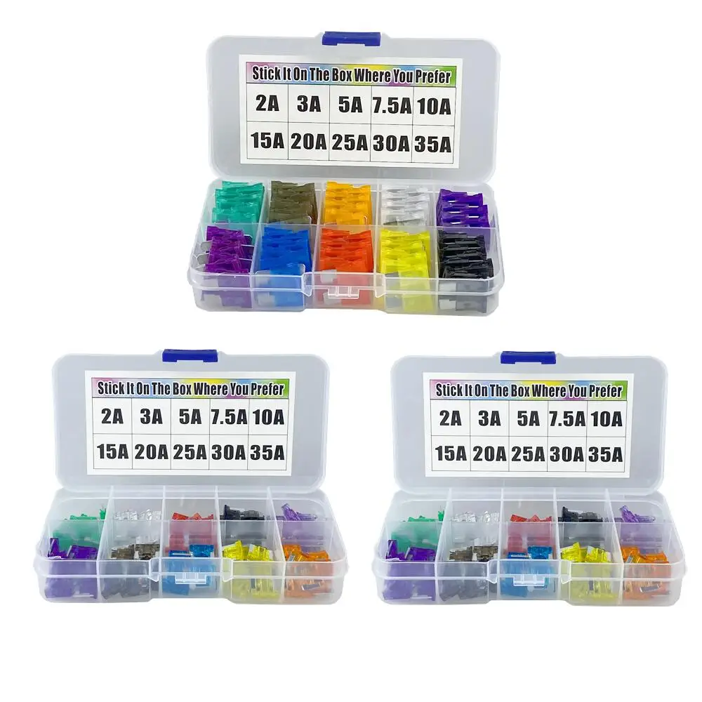 Średnie mini bezpieczniki samochodowe 2A/3A/5A/7,5A/10A/15A/20A/25A/30A/35A Amp z etui do przechowywania zestaw bezpieczników płaskich