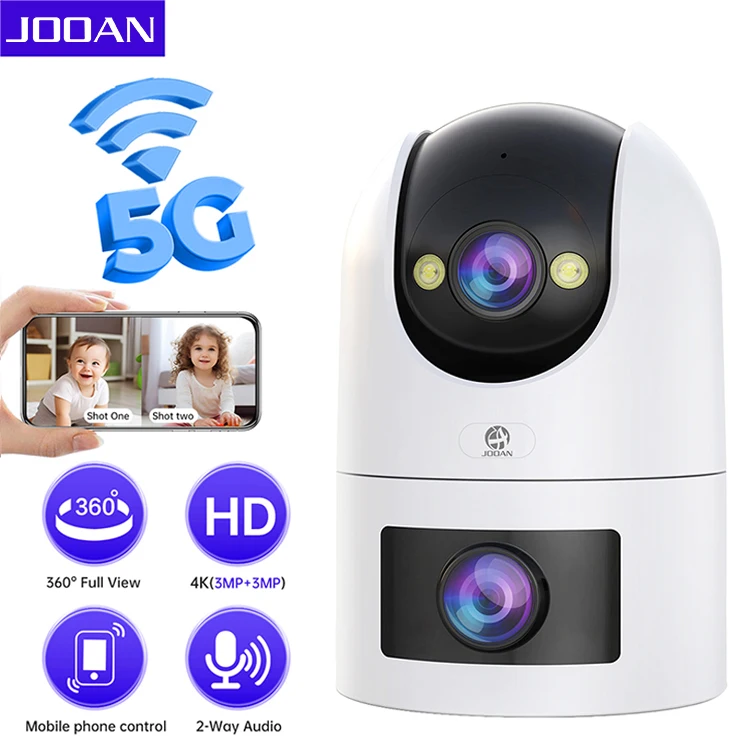JOOAN 4K PTZ Telecamera IP 5G WiFi Dual Lens CCTV Telecamera di sicurezza Smart Home Baby Monitor Monitoraggio automatico Video sorveglianza notturna a colori