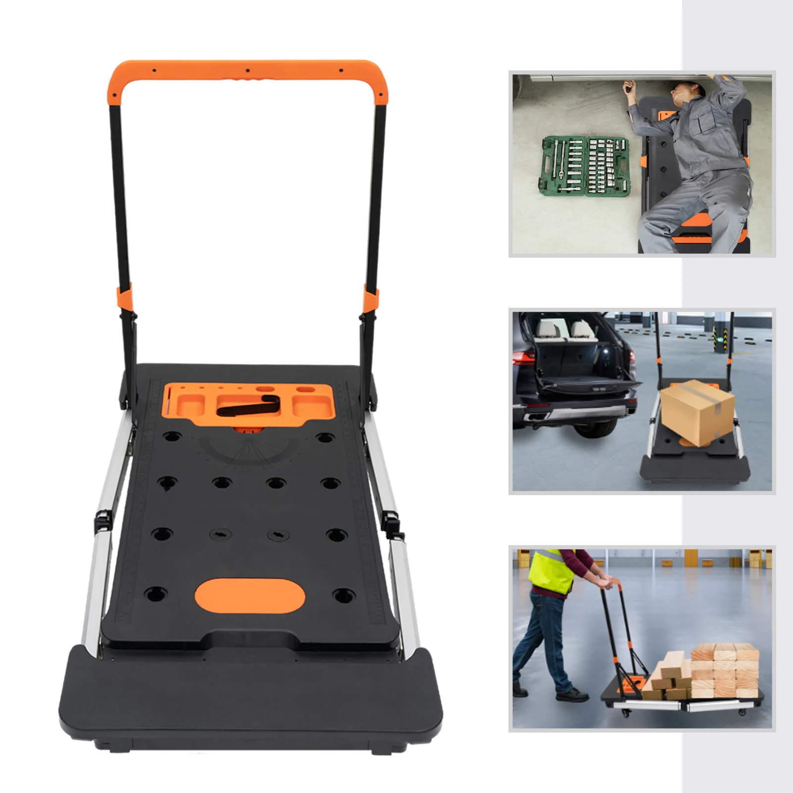 7-in-1 Multifunctional Work Platform with 2 Lockable Universal Wheels+2 Universal Wheels, Adjustable Height Workbench Handcart