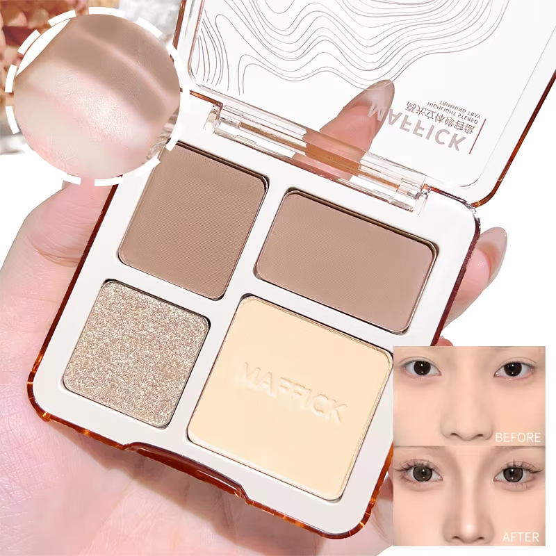 Three-dimensional facial four-color highlight contour palette,matte long-lasting brightening three-dimensional contour cosmetics
