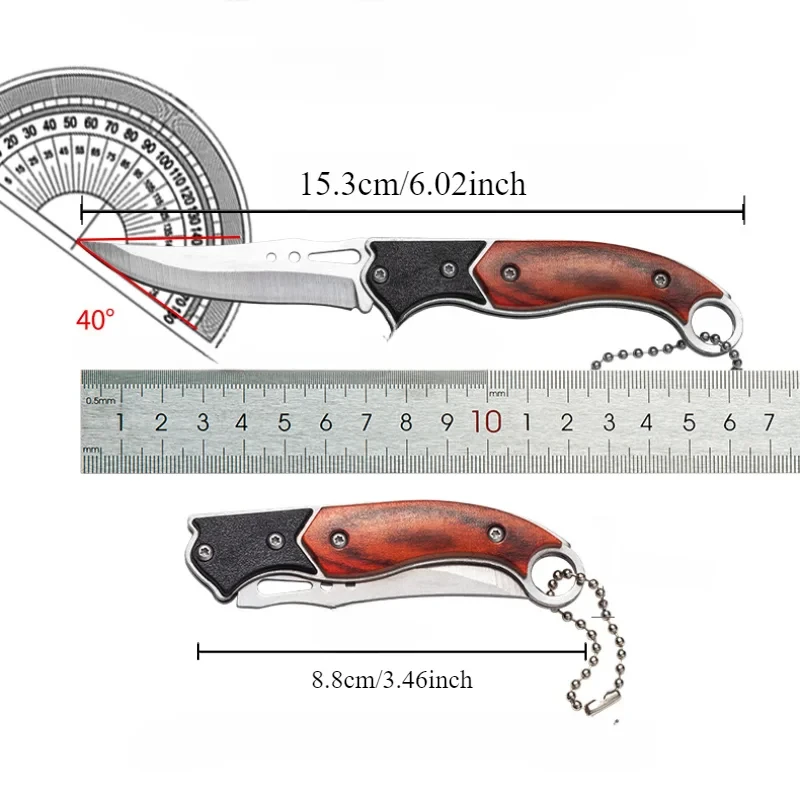 Coltello pieghevole compatto con lama in acciaio inossidabile resistente, strumento da campeggio di sopravvivenza multifunzionale