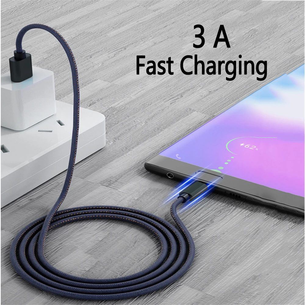 USB A zu Typ C Denim Datenkabel geeignet für Android Samsung HuaWei Typ C Schnellladekabel USB C Handy Aufladen 1M
