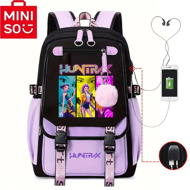 2025 MINISO nuovissimo marchio Kpop Movie Demon Hunters Zaino per studenti, laptop da uomo e da donna, borsa con porta USB