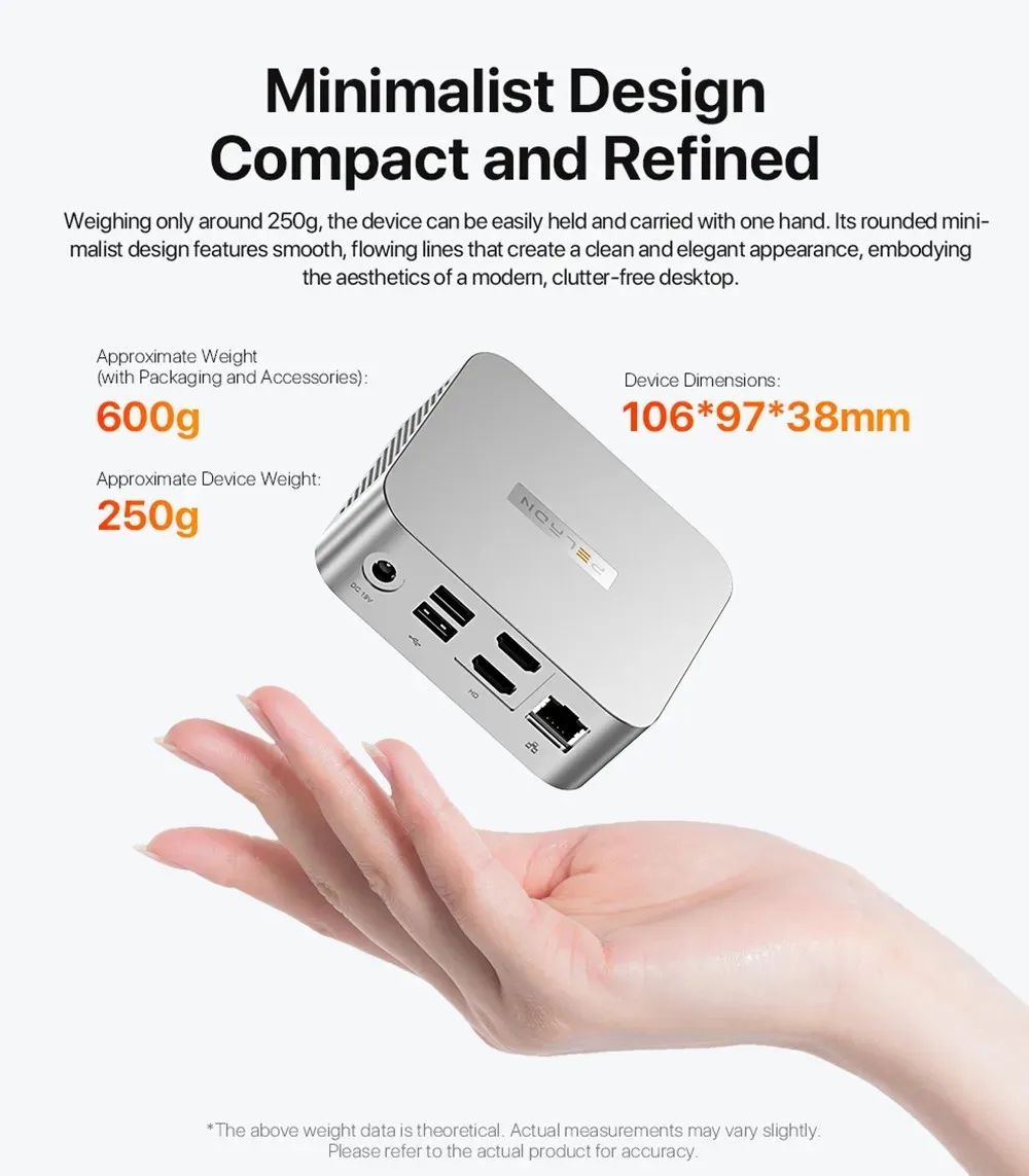 2025 Neuer PELADN WI-9 Mini-PC (Ultra-kompakte Größe) Twin Lake N150 Mini-Computer 16 GB DDR4 512 GB Dual SSD Typ-C Dual HDMI RJ45 LAN WiFi5 Bluetooth 4.2 4K Triple Display Tragbarer PC Windows 11