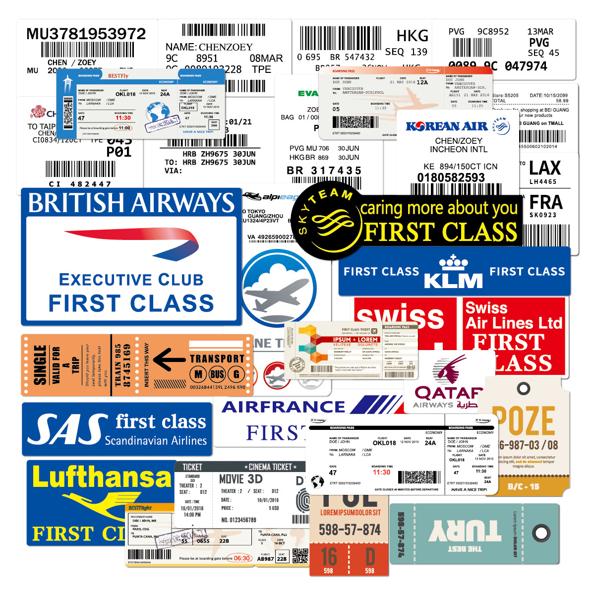 30 個搭乗券航空券落書きステッカー DIY 旅行荷物ギターラップトップ防水クラシッククールステッカー子供のおもちゃ
