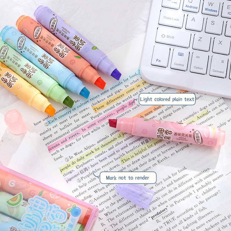 6 色の蛍光マーカークリーミーフルーティーな香りの蛍光ペン新学期用品美的女子学生キッズギフト