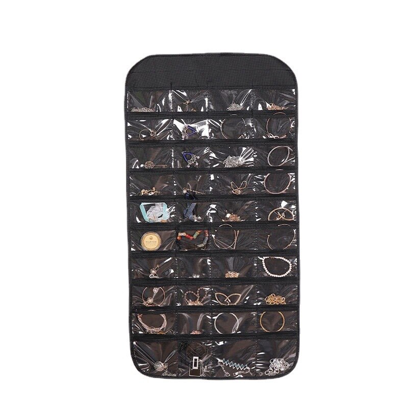 1pc 80 Pockets Hanging Women Jewelry Organizer, Earrings Necklace Bracelet Ring Accessories Display Holder