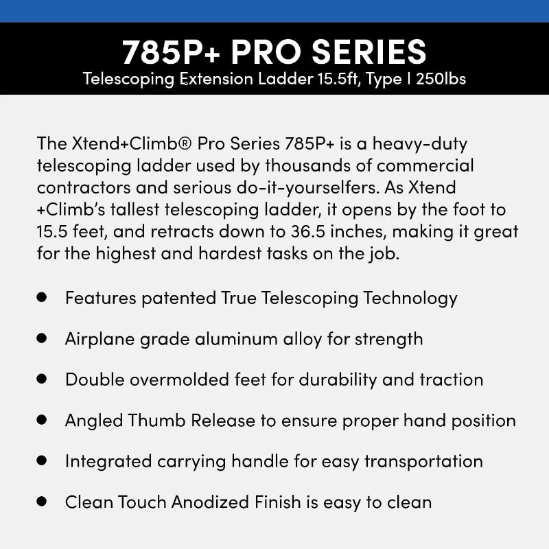 Xtend & Climb 785P+ 15 1/2 Ft Professional Series Heavy-Duty Double Over-Molded Feet Angled Thumb Release True Telescoping