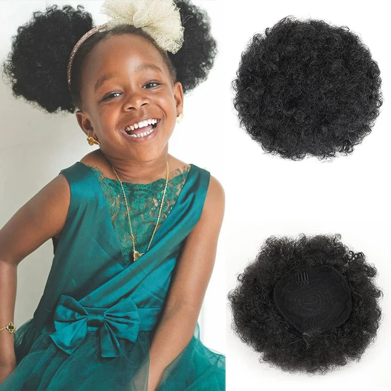 6Inch Afro Bladerdeeg Trekkoord Paardenstaart Synthetische Haaraccessoires Kinky Krullend Zacht Gebakken Hoofd Elastisch Haar Touw Broodjes voor Kinderen Vrouw