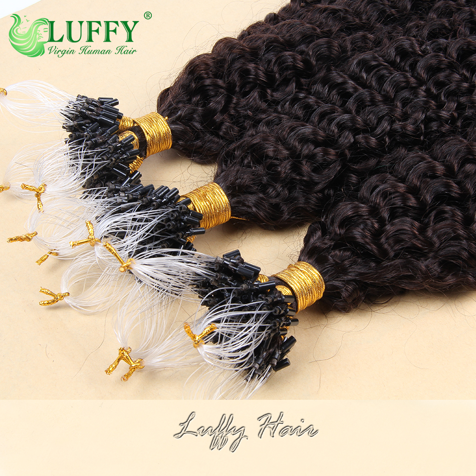 Extensiones de cabello humano con microanillo rizado para mujeres negras, cabello Remy brasileño, extensión de cabello Microlink, doble estiramiento