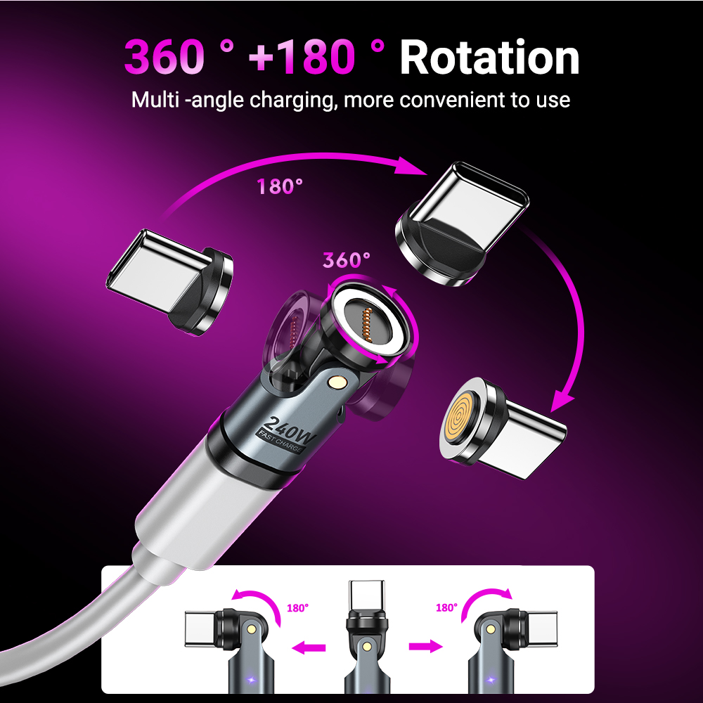 AUFU 9pin Magnetic OTG Adapter Type C Female to Type C IOS Micro Male Converter PD 240W Fast Charging Adapter For iPhone Laptop