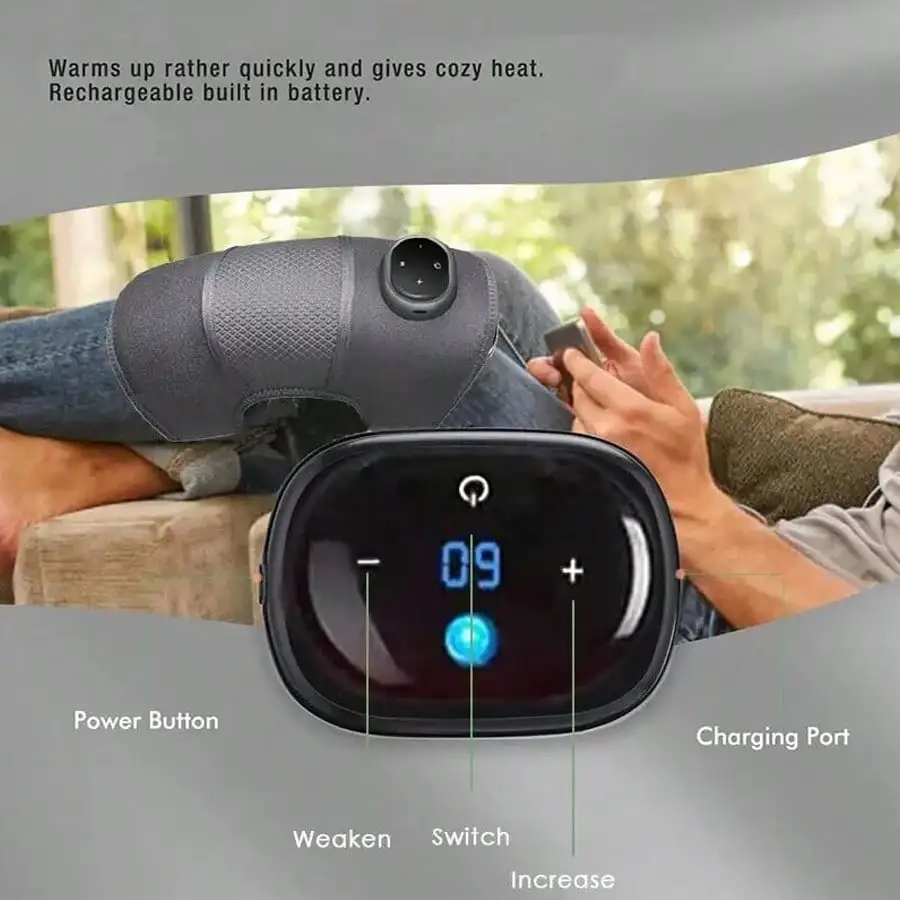 Almofada de massagem de joelho aquecida e vibratória, botão inteligente, vários níveis ajustáveis, display LED