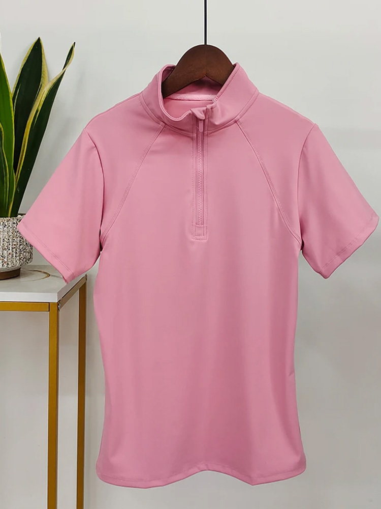 MXLLINA 소녀 승마 반팔 상의, 여성용 지퍼 승마 티셔츠, 스포츠 베이스레이어 대회 쇼 탑, 여름