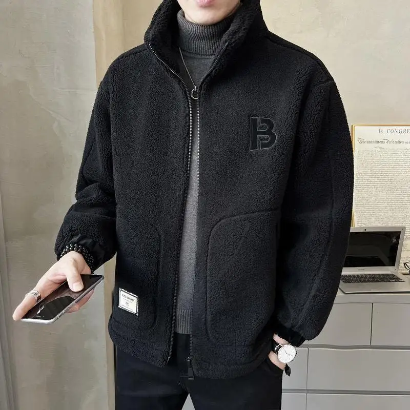 Abrigo Polar de invierno para hombre, chaqueta para hombre, Color sólido, holgado, cálido, moda, estilo informal, chaqueta de lujo para hombre, ropa de lana