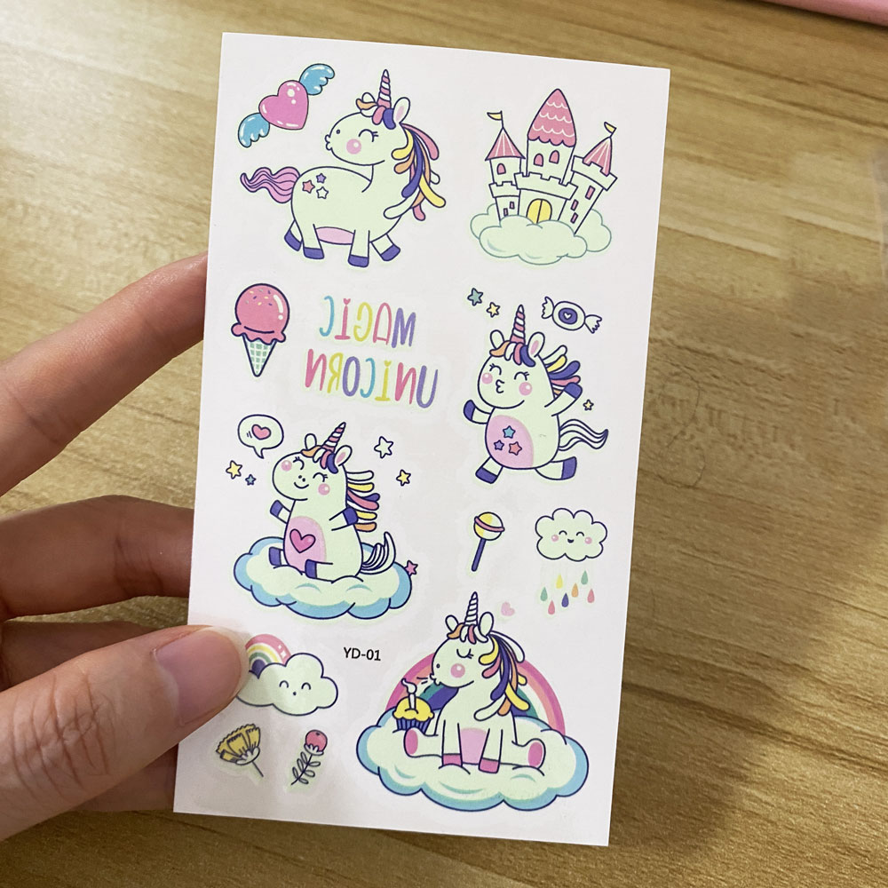 5 ピース/セット発光漫画タトゥーステッカー恐竜動物一時的なタトゥー子供のためのかわいいユニコーン、サメ、マーメイドフェイクタトゥー