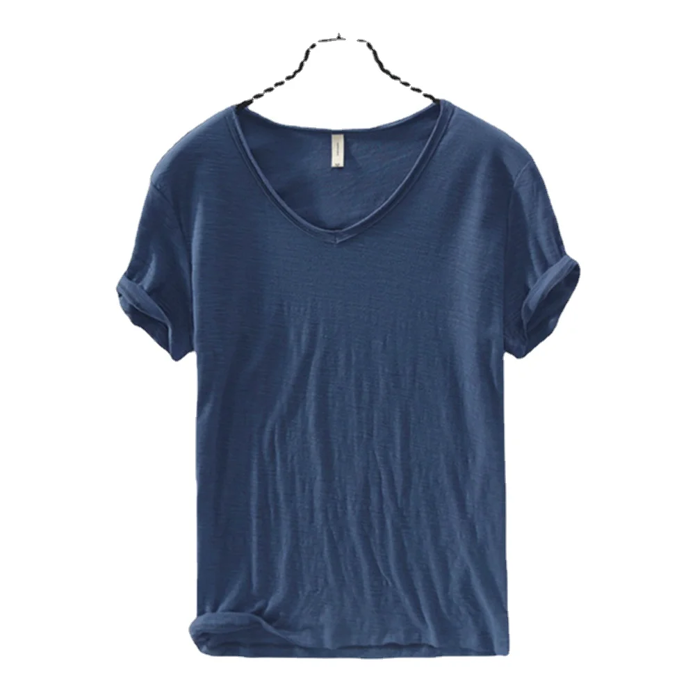 T-shirt da uomo nuova T-shirt da uomo in puro colore con colletto a V a maniche corte T-shirt da uomo 10 colori T-shirt da uomo slim Fitness per abiti maschili