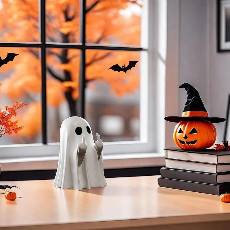 Halloween Middle Finger Cute Ghost Statue Small Scary Ghost Figurines Home Decorations Coffee Table Centerpieces Shelf