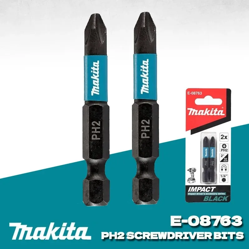 MAKITA E-08763 Bity do wkrętarki udarowej PH2 Długość 50mm 1/4" 2 sztuki Magnetyczne bity do wkrętarki krzyżakowej Phillips