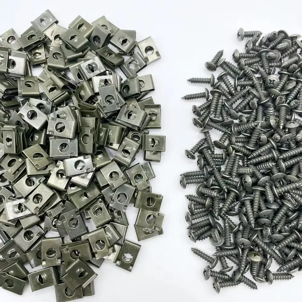 100pcs โลหะตัวยึดสําหรับ Auto Ushaped คลิปสกรูรถจักรยานยนต์ Anti Rust ป้องกันคลิปสกรูคลิปแผ่นเหล็ก