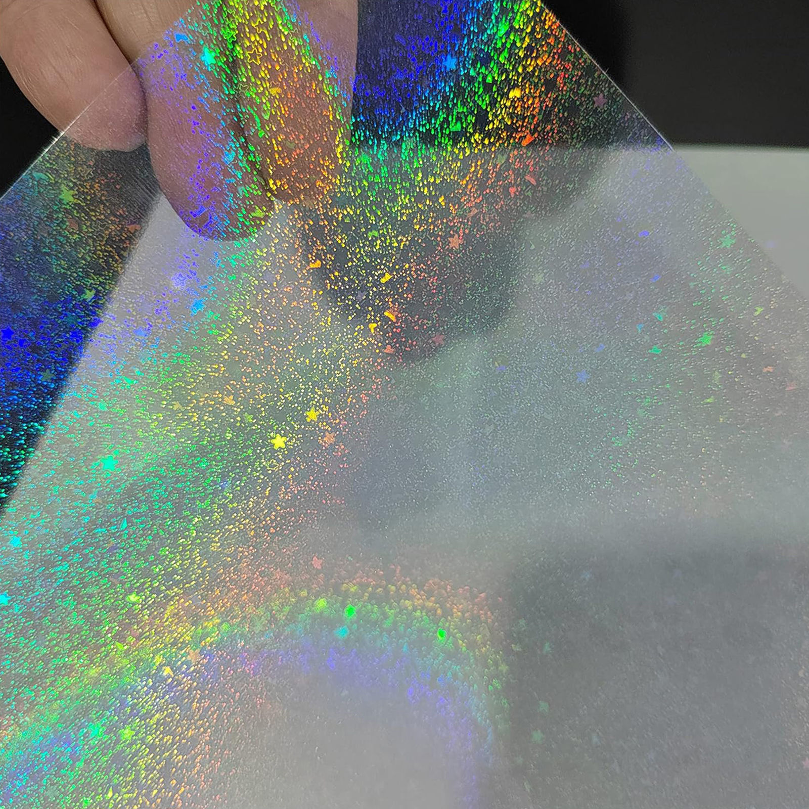 50 Sheets - 6 Style Holographic Sticker Paper - 2.9 x 4.1 Inch Overlay Cold Laminating Film Self Adhesive Vinyl Sheet