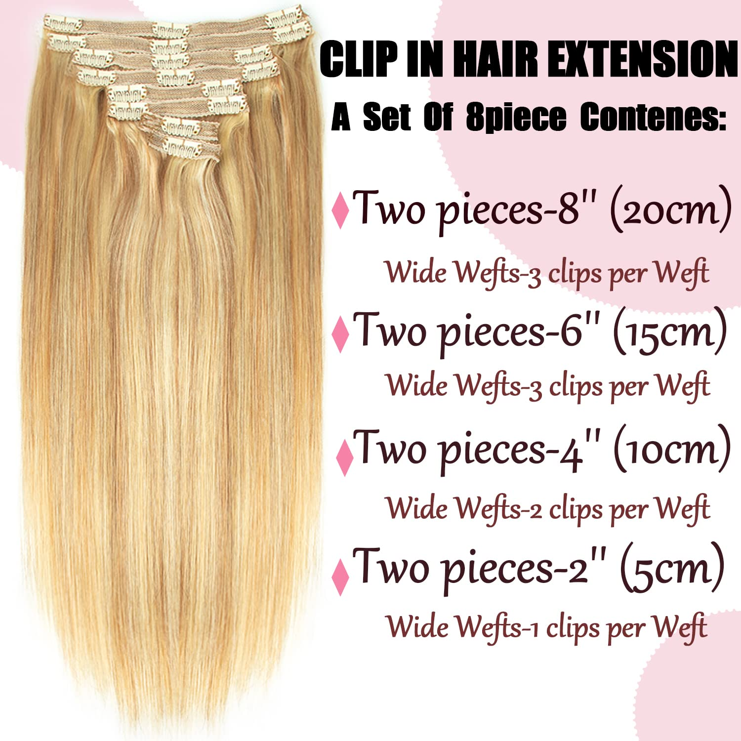 8 pièces pince dans les Extensions de cheveux 100% cheveux humains P8/613 couleur brun mettre en évidence Blonde pour les femmes usage quotidien vrais cheveux naturel noir 4 #