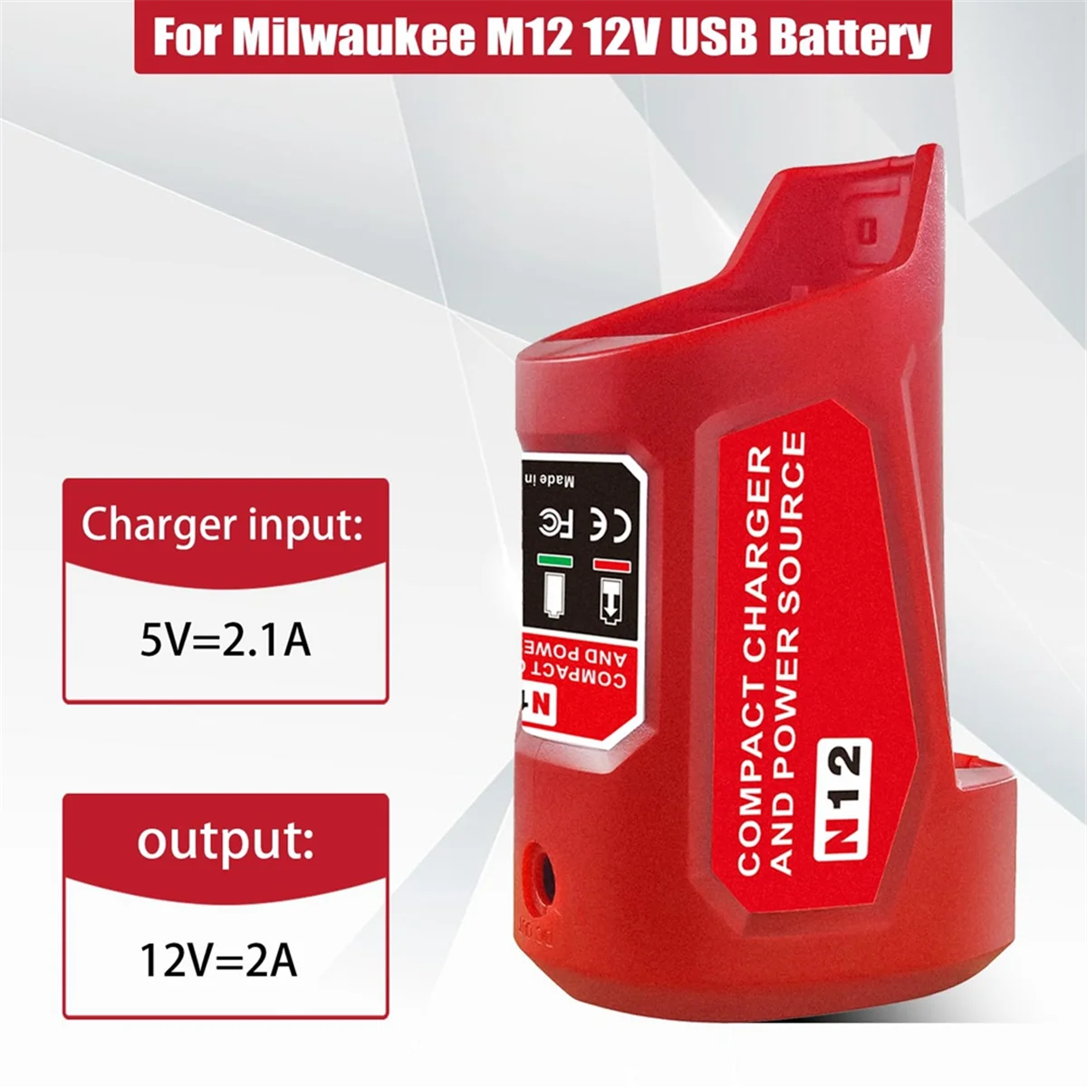 Better Quality N12 Battery Power Source Adapter for Milwaukee 12V M12 Battery Power Wheel Charger Adapter with 12V DC Port USB2.