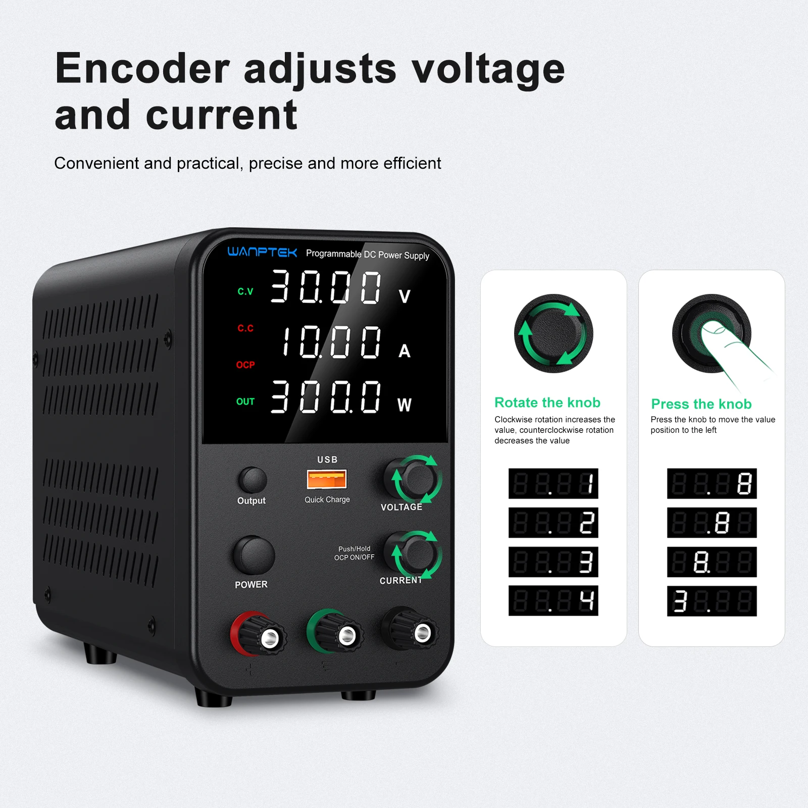 Wanptek laboratório dc fonte de alimentação 30v 5a 30v 10a 60v 5a 120v 3a ajustável com usb banco de carregamento rápido fonte de alimentação de comutação