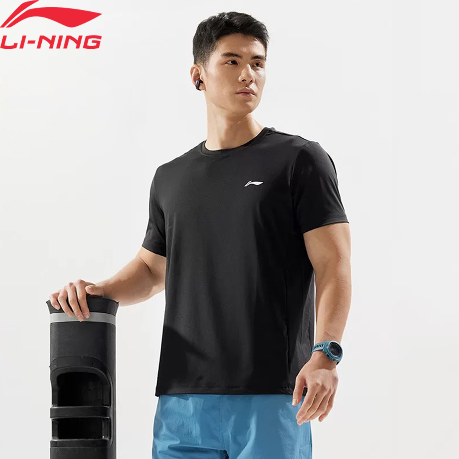 Мужская тренировочная футболка Li-Ning AT DRY FREEZE 81% полиэстер 19% спандекс с круглым вырезом и подкладкой спортивные футболки с короткими рукавами ATSV361