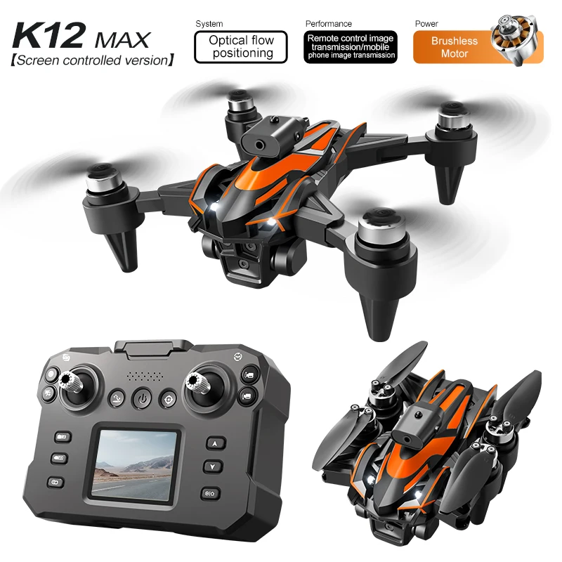 K12 Max RC Drone 8K Caméra HD Moteur sans balais 360 °   Évitement d'obstacles avec écran LCD pliable Quadcopter Dron RC Toys