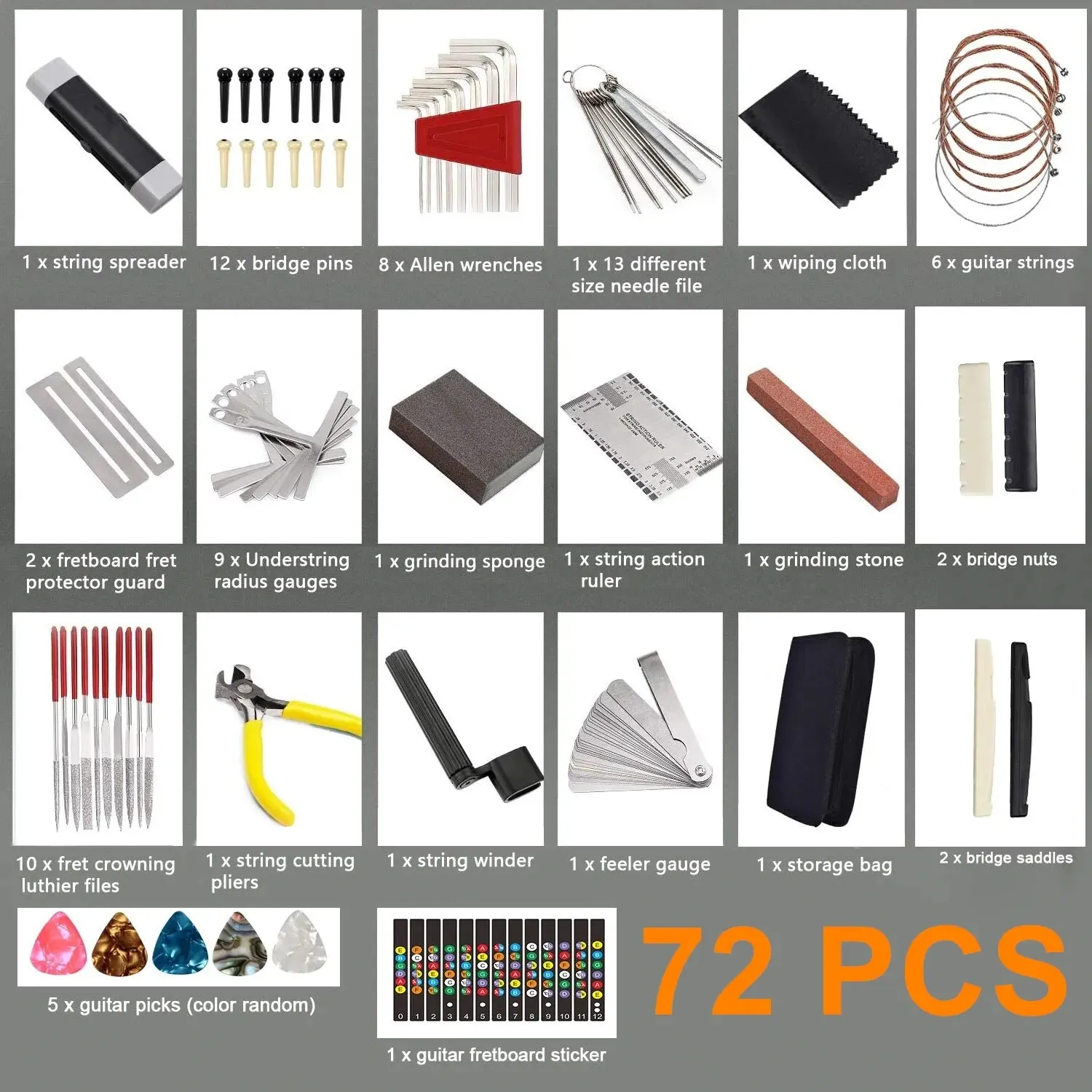 Miwayer-Kit de herramientas de reparación de guitarra, Kit de configuración con bolsa de transporte, regalo perfecto para entusiastas de la música o los instrumentos de cuerda, 25/72
