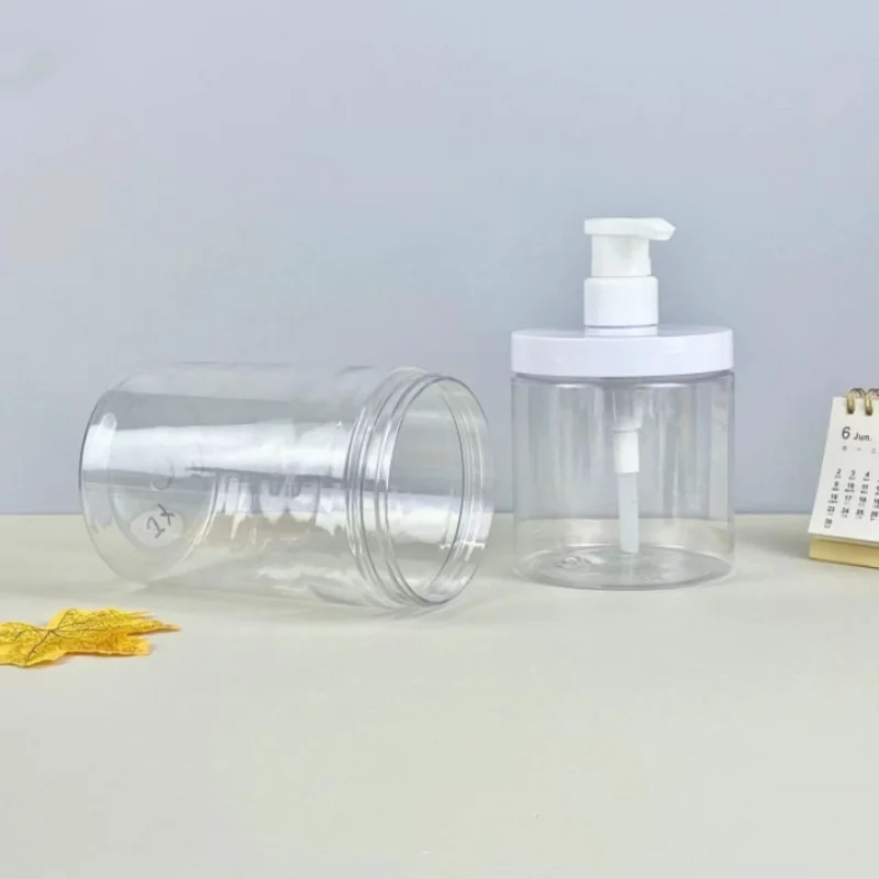 1pc 500ml/1000ml Pump Bottle Dispenser Plastic Refillable Bottles Wide Mouth Style Refillable Empty for Travel Shower Soap