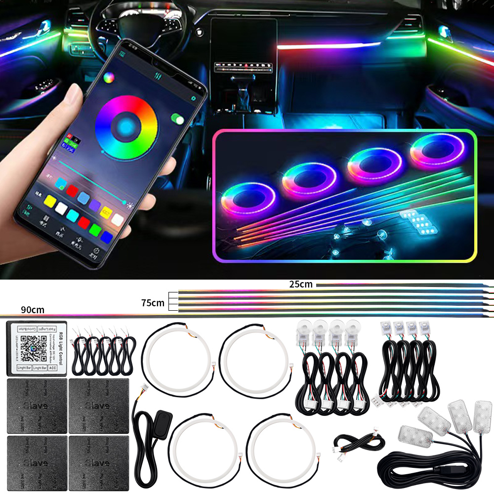 6/10/14/18/22 em 1 led luzes ambientais do carro rgb 213 64 cores tiras acrílicas sinfonia streamer interior arco-íris atmosfera lâmpada kit