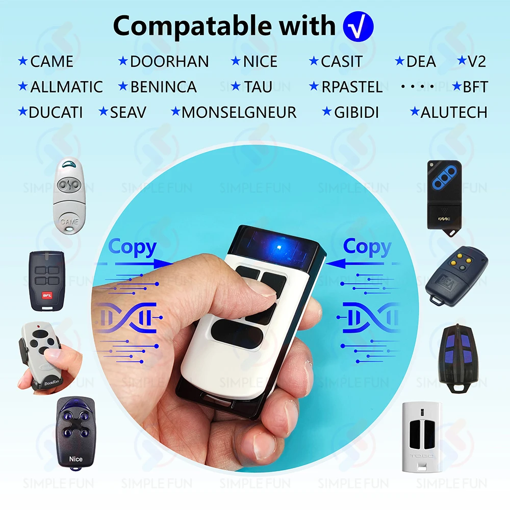 433Mhz 330Mhz 868Mhz Copy Remote Control 12-Channel Nice Came Doorhan 300~915Mhz Duplicator Garage Door Opener Clone Transmitter