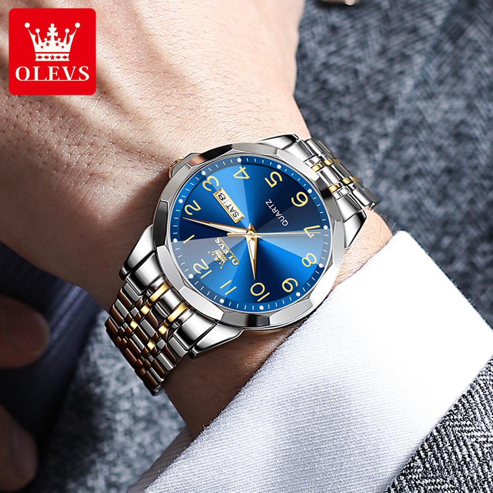 OLEVS, reloj Original de marca de lujo para hombre, resistente al agua, plata, acero inoxidable, reloj de pulsera clásico informal de cuarzo, fecha, semana, regalo para hombre