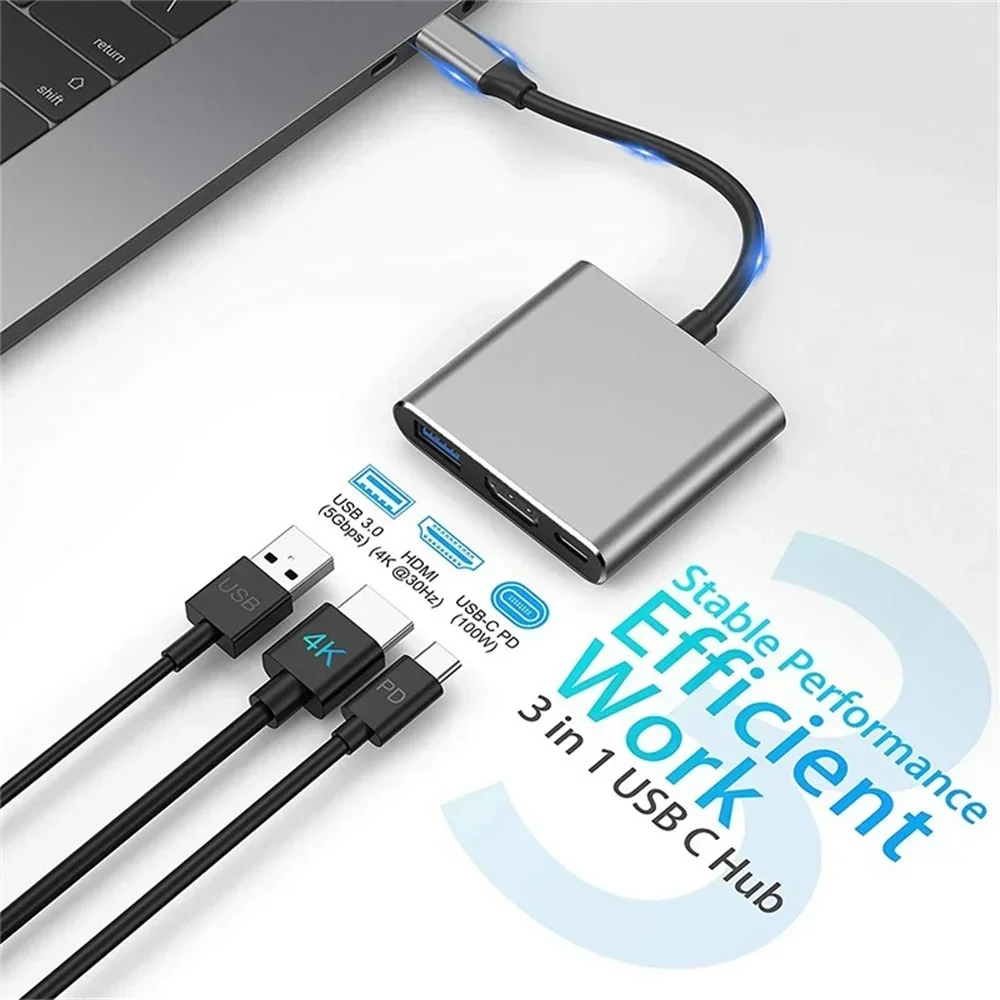 3 in 1 USB C HUB Male To Female HDMI-Compatible Converter Adapter Type C Docking Station Fast Charging Splitter For MacBook Air